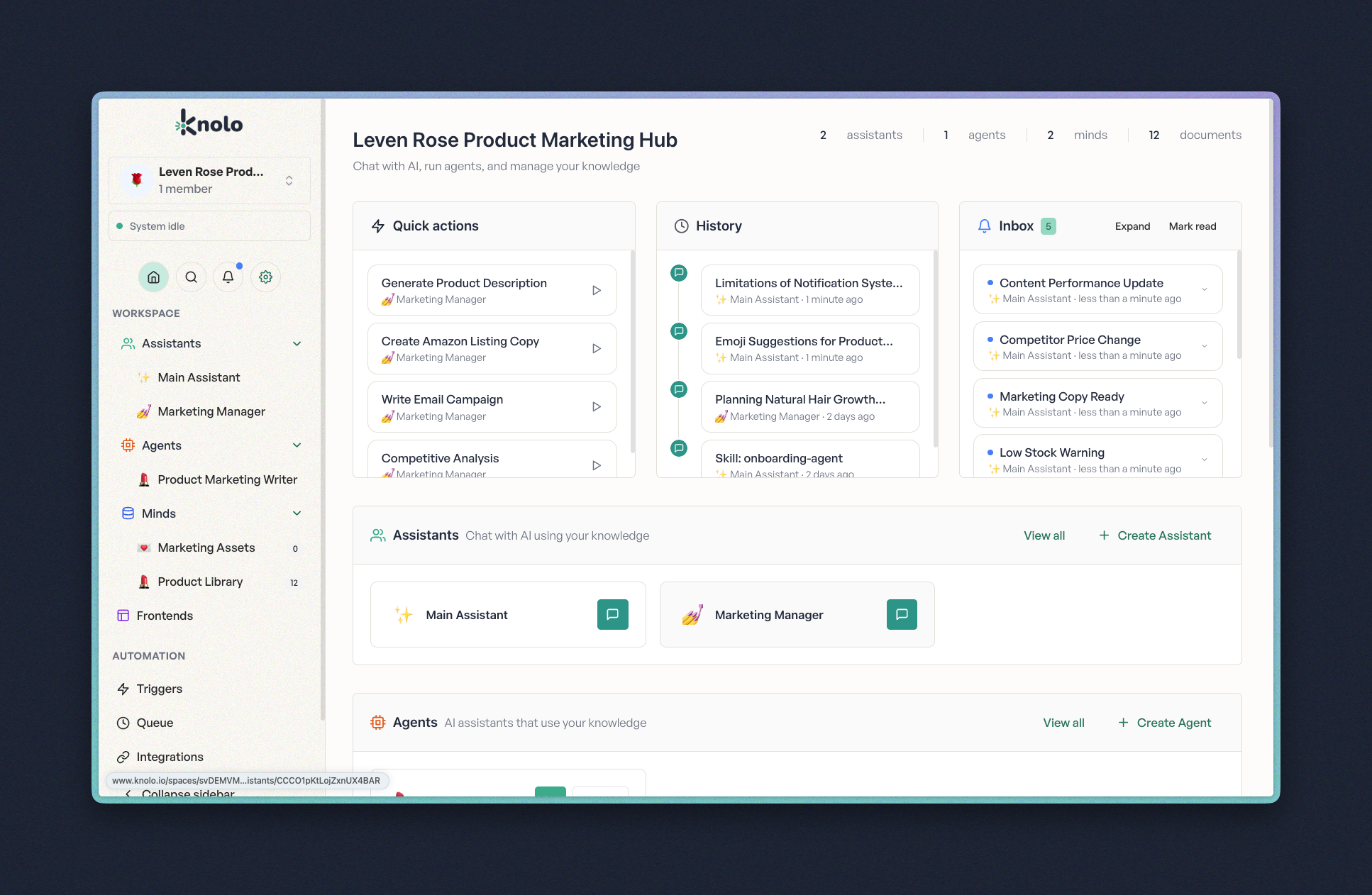 Workspace with minds, agents, and triggers in place